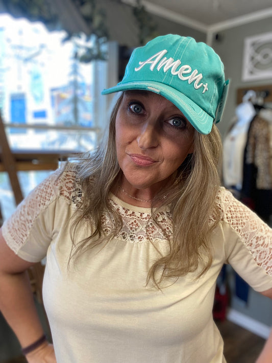 Teal Amen Embroidery Hat