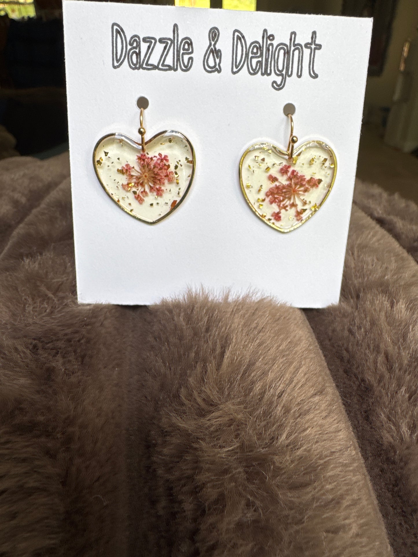 Dazzle and Delight Heart with Pressed Flower Earrings