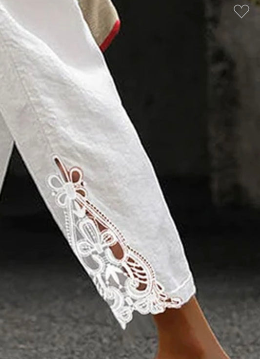 White Lace Cotton Pants