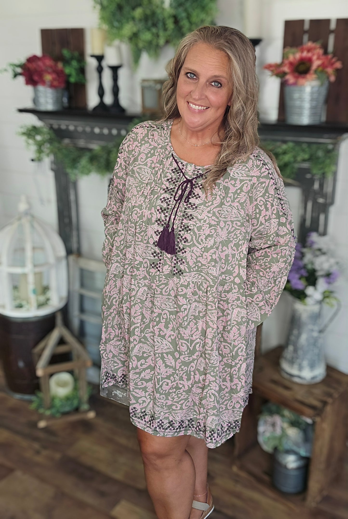 Embroidered Rayon Challis Mini Dress by Easel