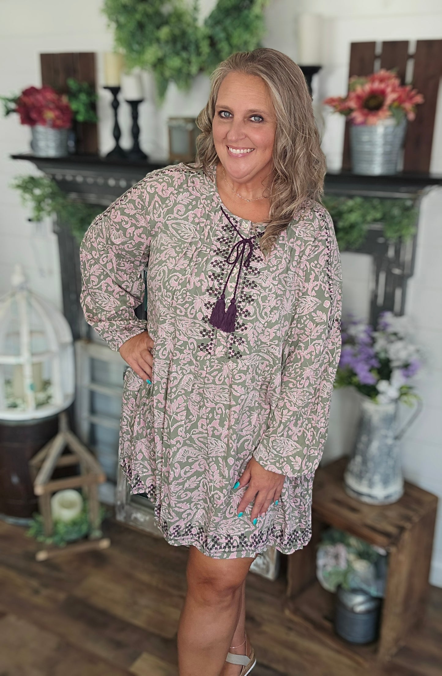Embroidered Rayon Challis Mini Dress by Easel