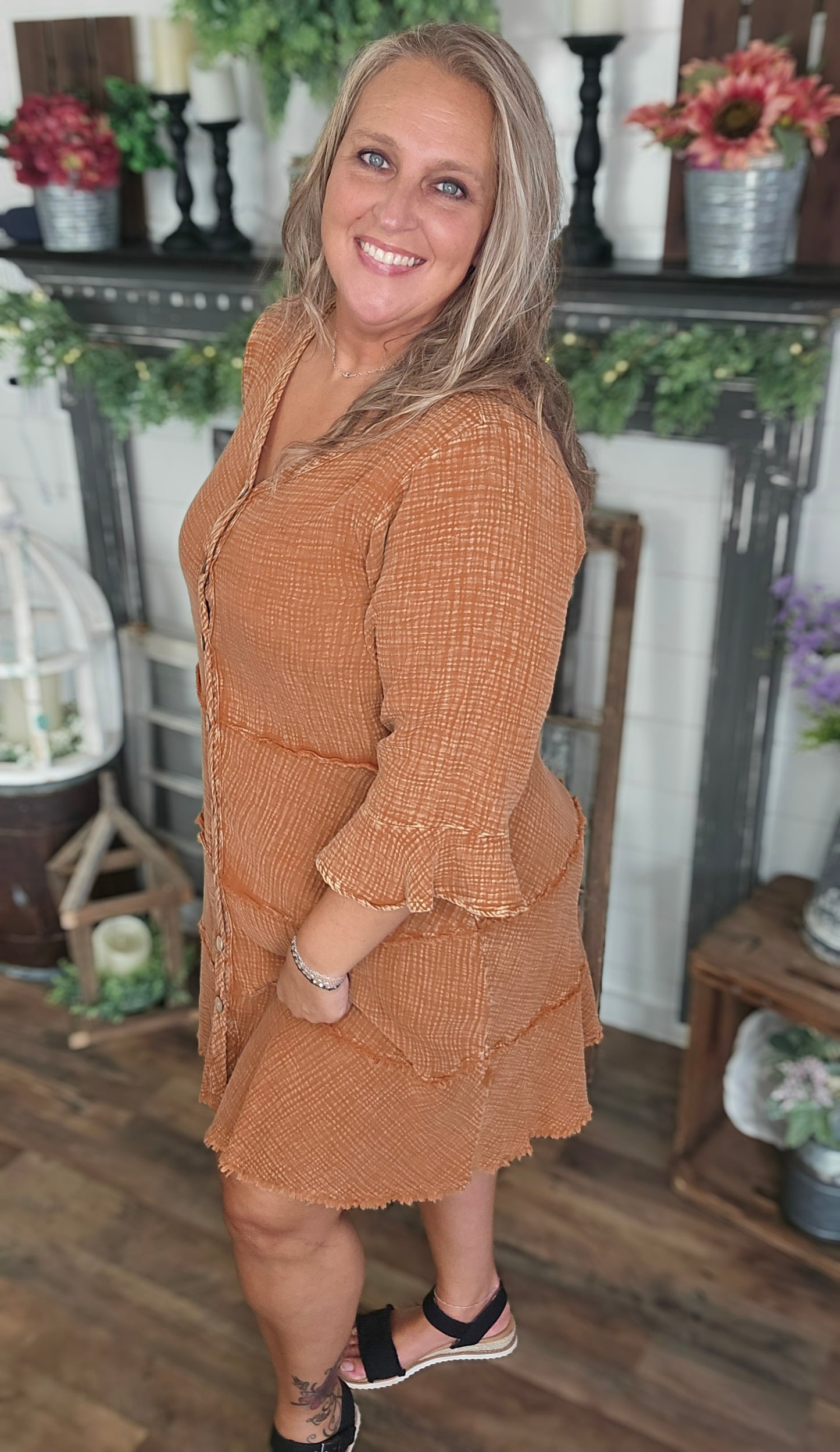 Mineral Wash Gauze Mini Dress by Easel