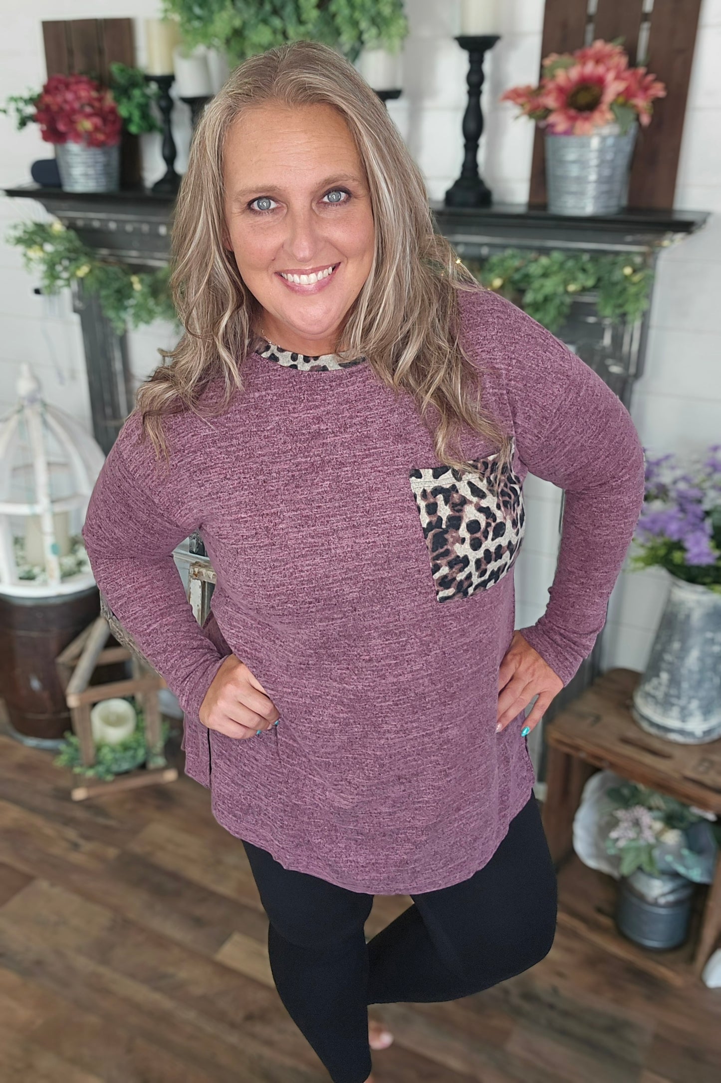 Hacci 2Tone Leopard Accent Tunic by Easel