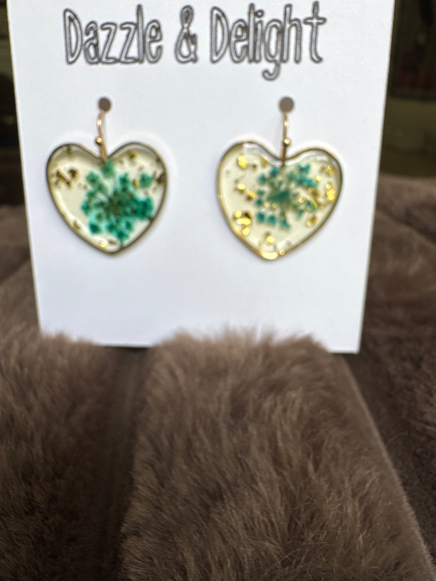 Dazzle and Delight Heart with Pressed Flower Earrings