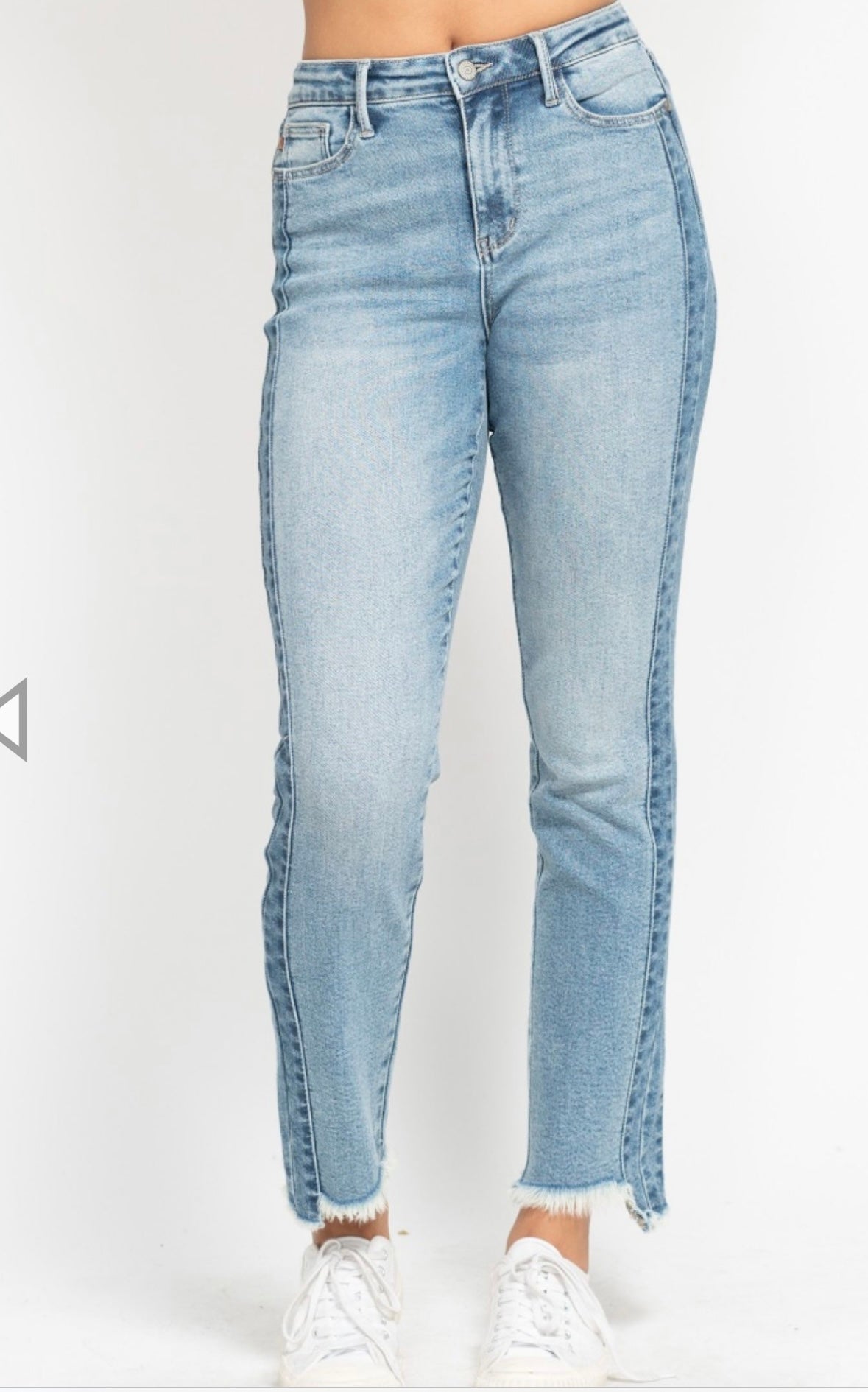 Judy Blue HW Side Panel Hi Low Fray Hem Slim Fit