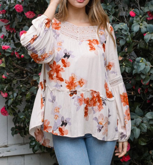 Fall Floral and Lace Tunic Blouse