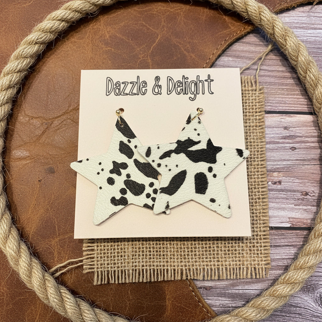 Dazzle and Delight Faux Cowhide Star Earring