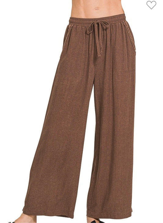 Wide Leg Linen Blend Pants