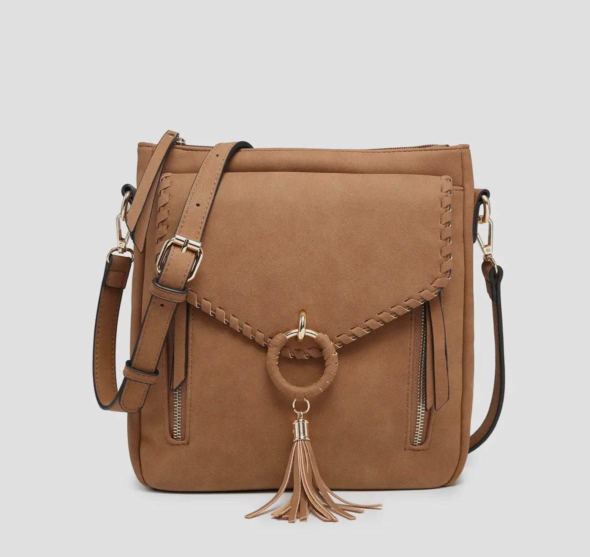 Leta Suede Whipstitch Crossbody Bag