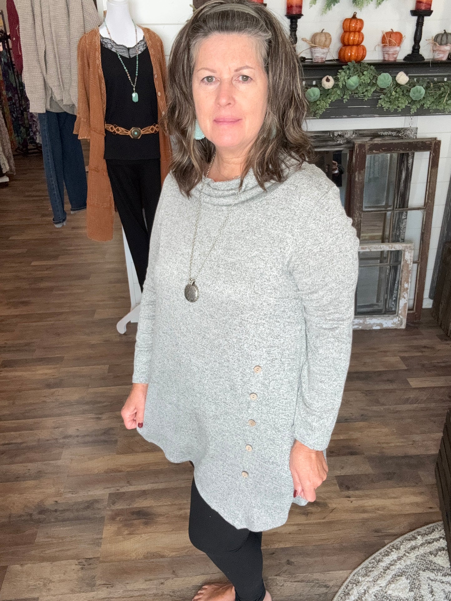 Cowl Neck Heathered Grey Tunic