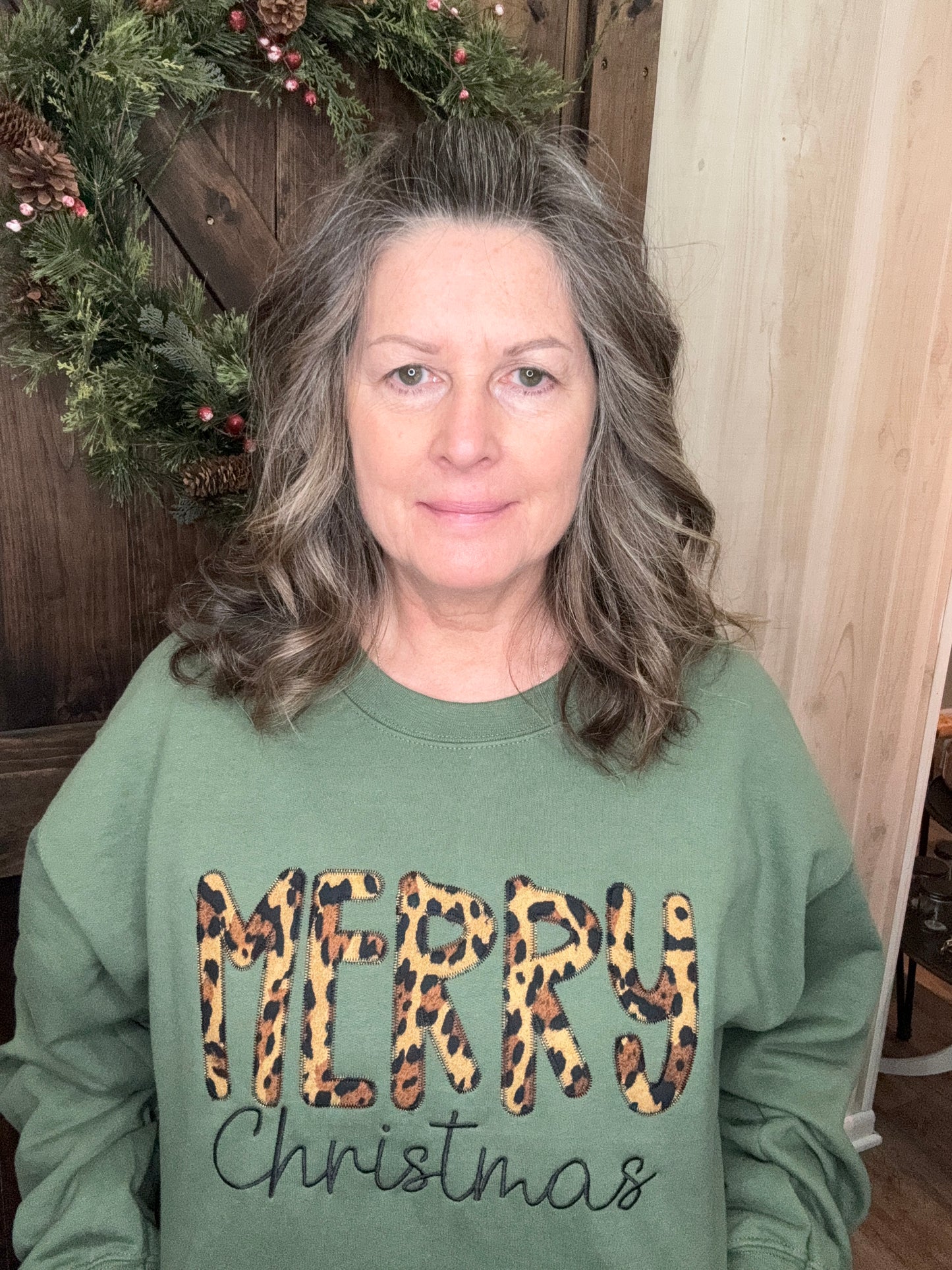 Sewing Memories Cheetah “Merry” Christmas Sweatshirt