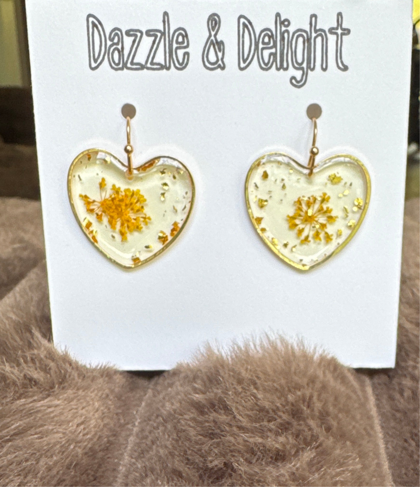 Dazzle and Delight Heart with Pressed Flower Earrings