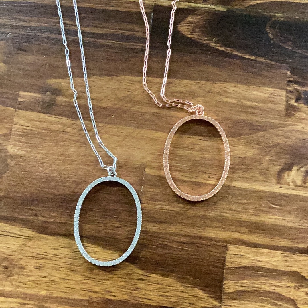 Glass Rhinestone Oval Necklace