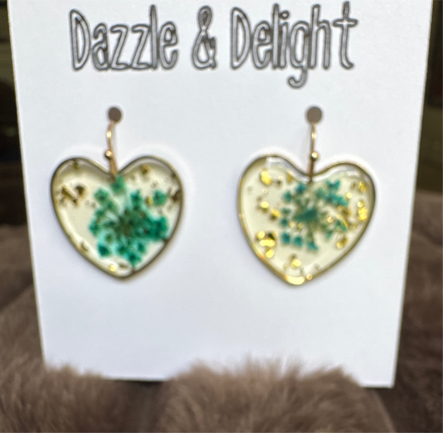 Dazzle and Delight Heart with Pressed Flower Earrings