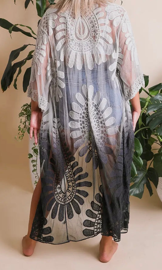Lotus Ombre’ Lace Kimono