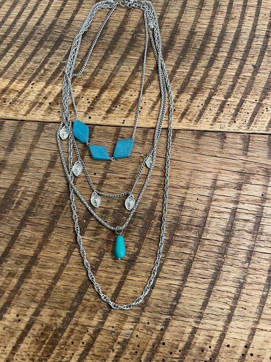 Teal Diamond Stoned Necklace