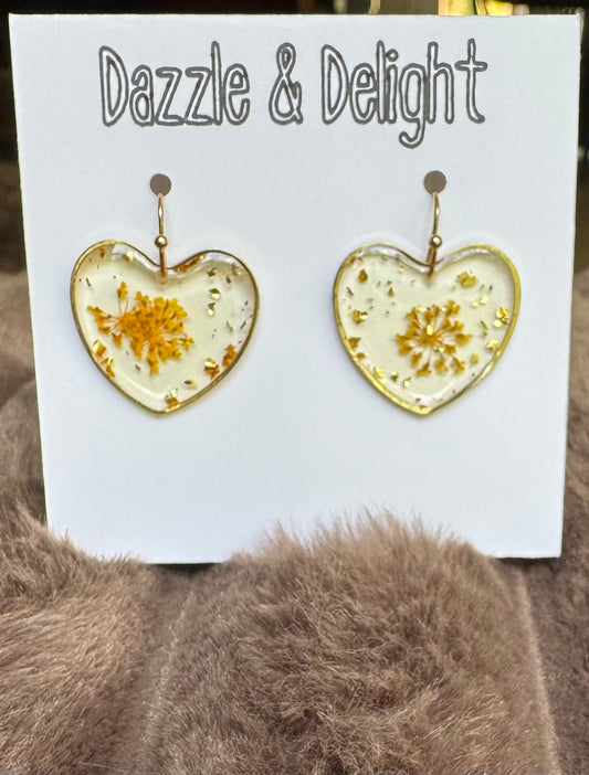 Dazzle and Delight Heart Pressed Flower Earrings