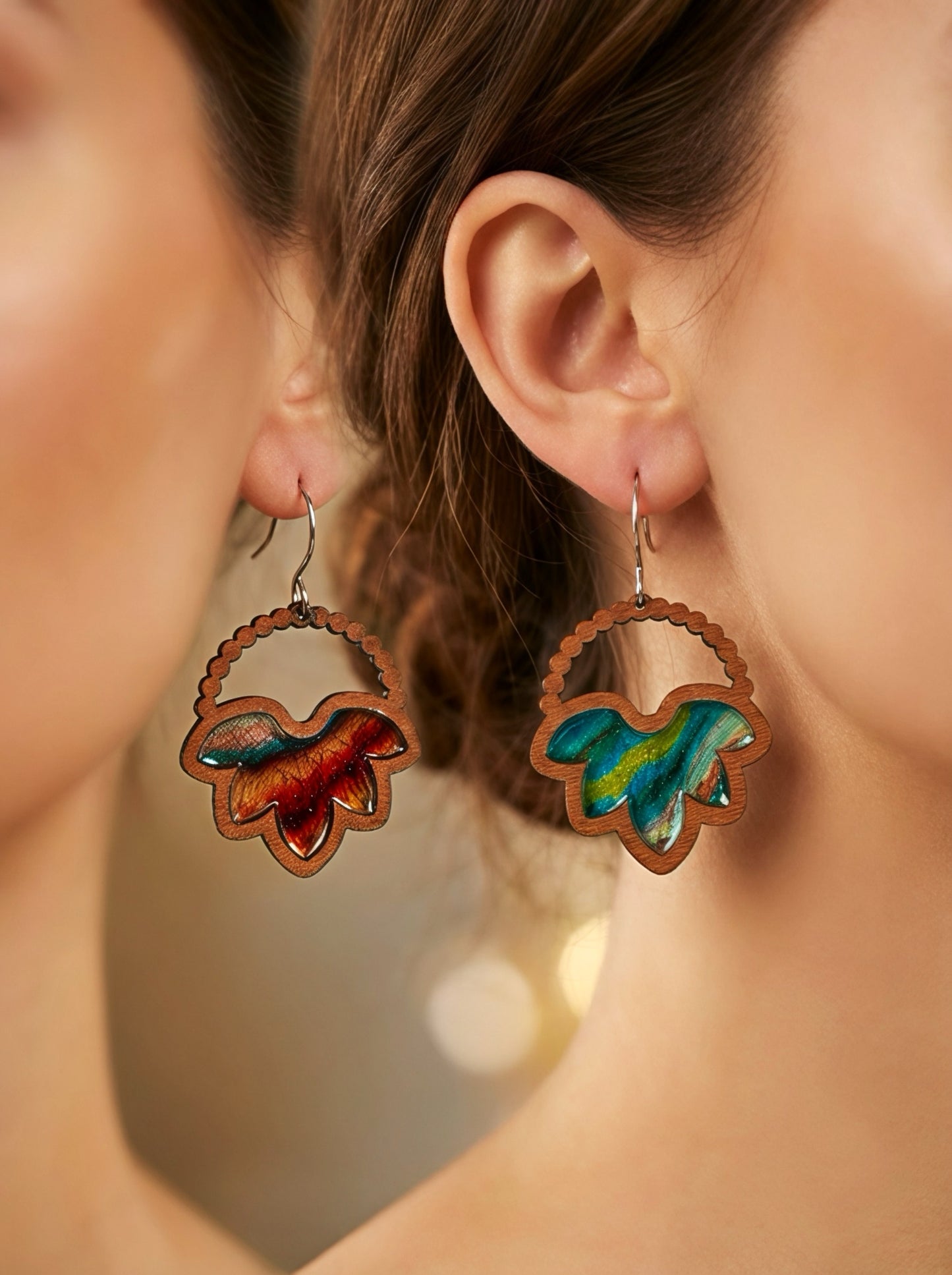 Aurora Borealis half flower earrings