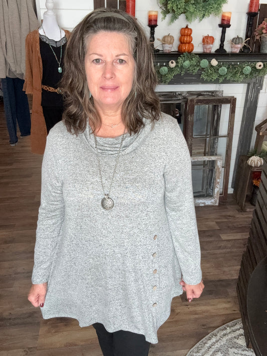 Cowl Neck Heathered Grey Tunic