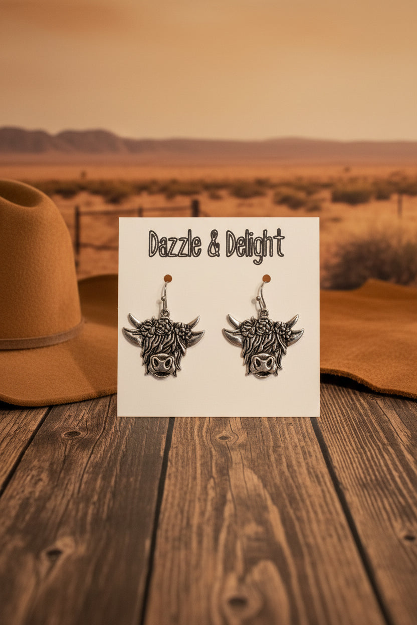 Dazzle and Delight Silver Highlander Cow Earrings