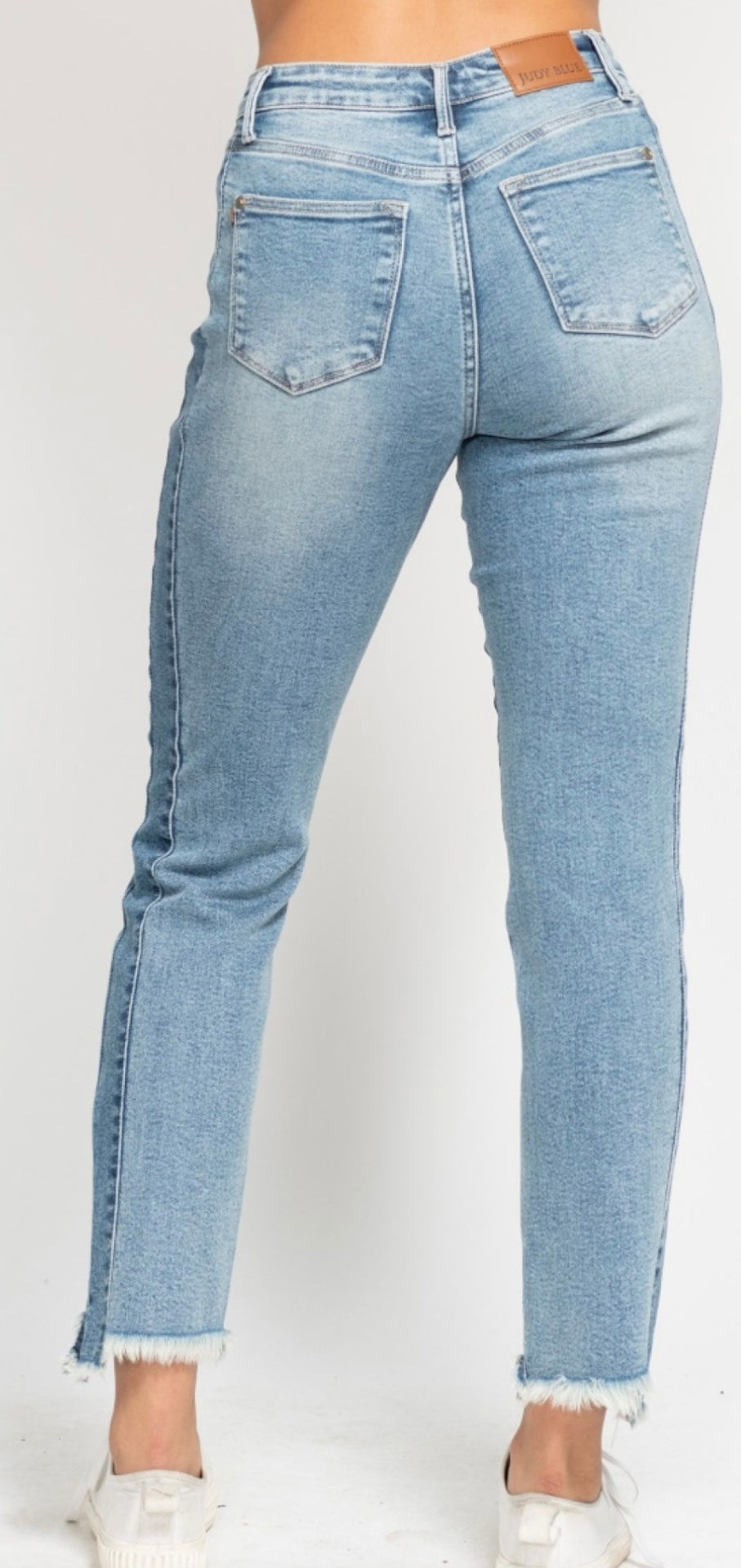 Judy Blue HW Side Panel Hi Low Fray Hem Slim Fit