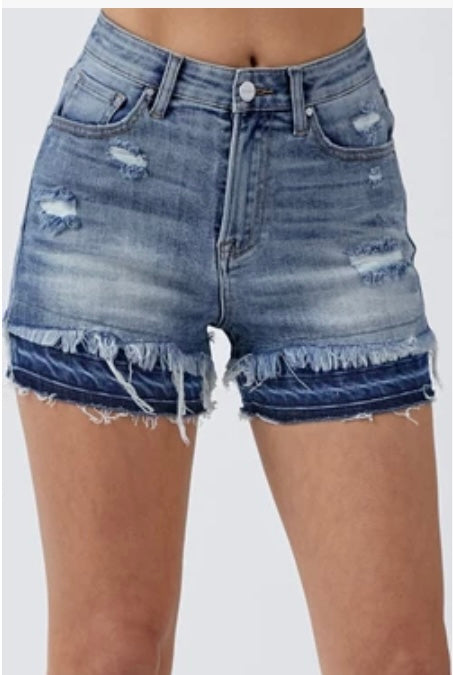 Risen HR Patch Hem Denim Shorts
