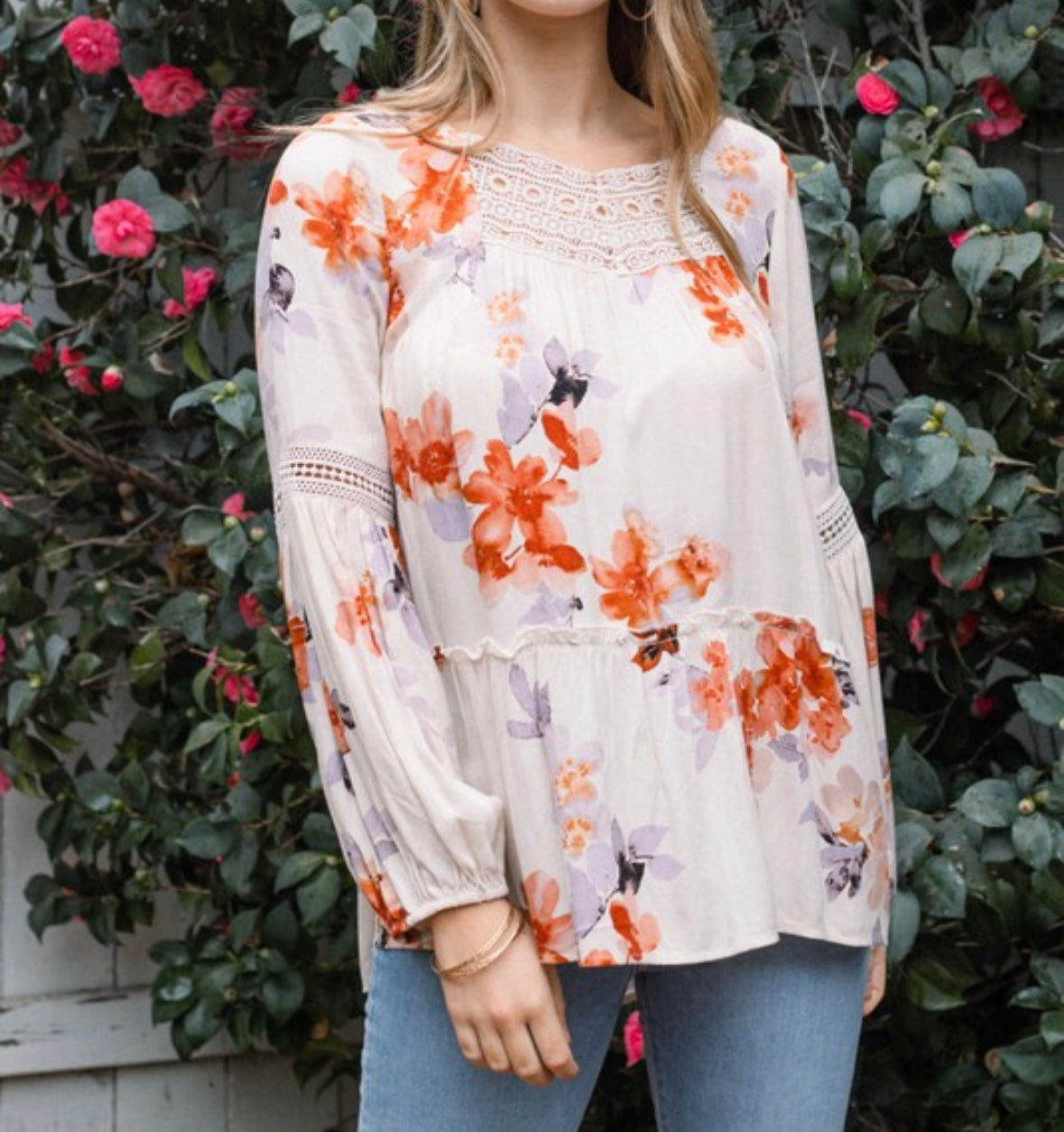 Fall Floral and Lace Tunic Blouse