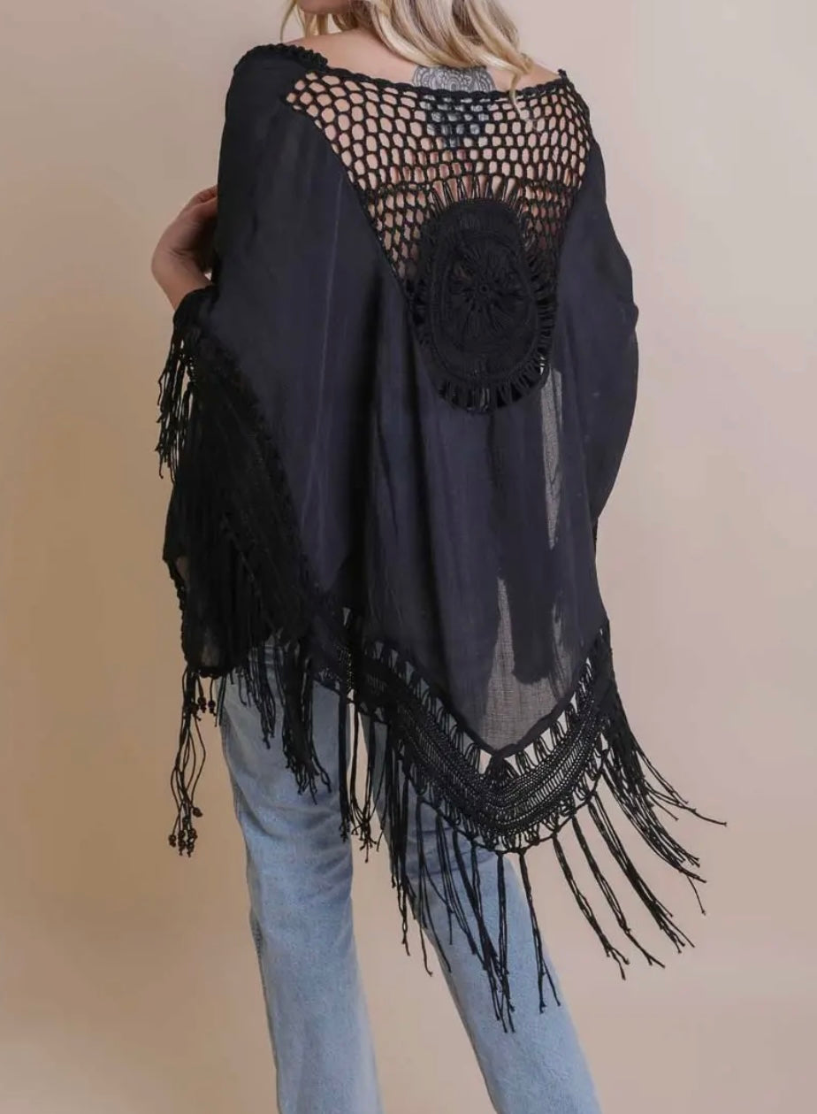 Medallion Crochet Tassel Kimono