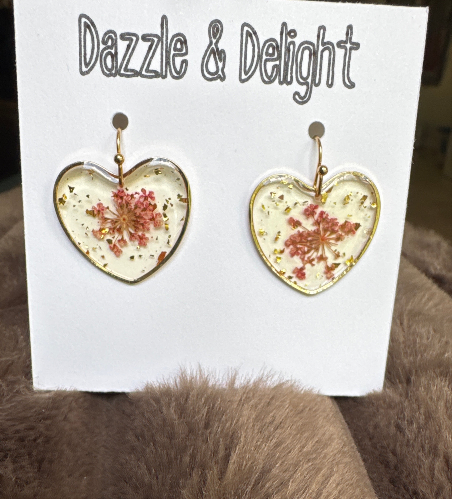 Dazzle and Delight Heart with Pressed Flower Earrings