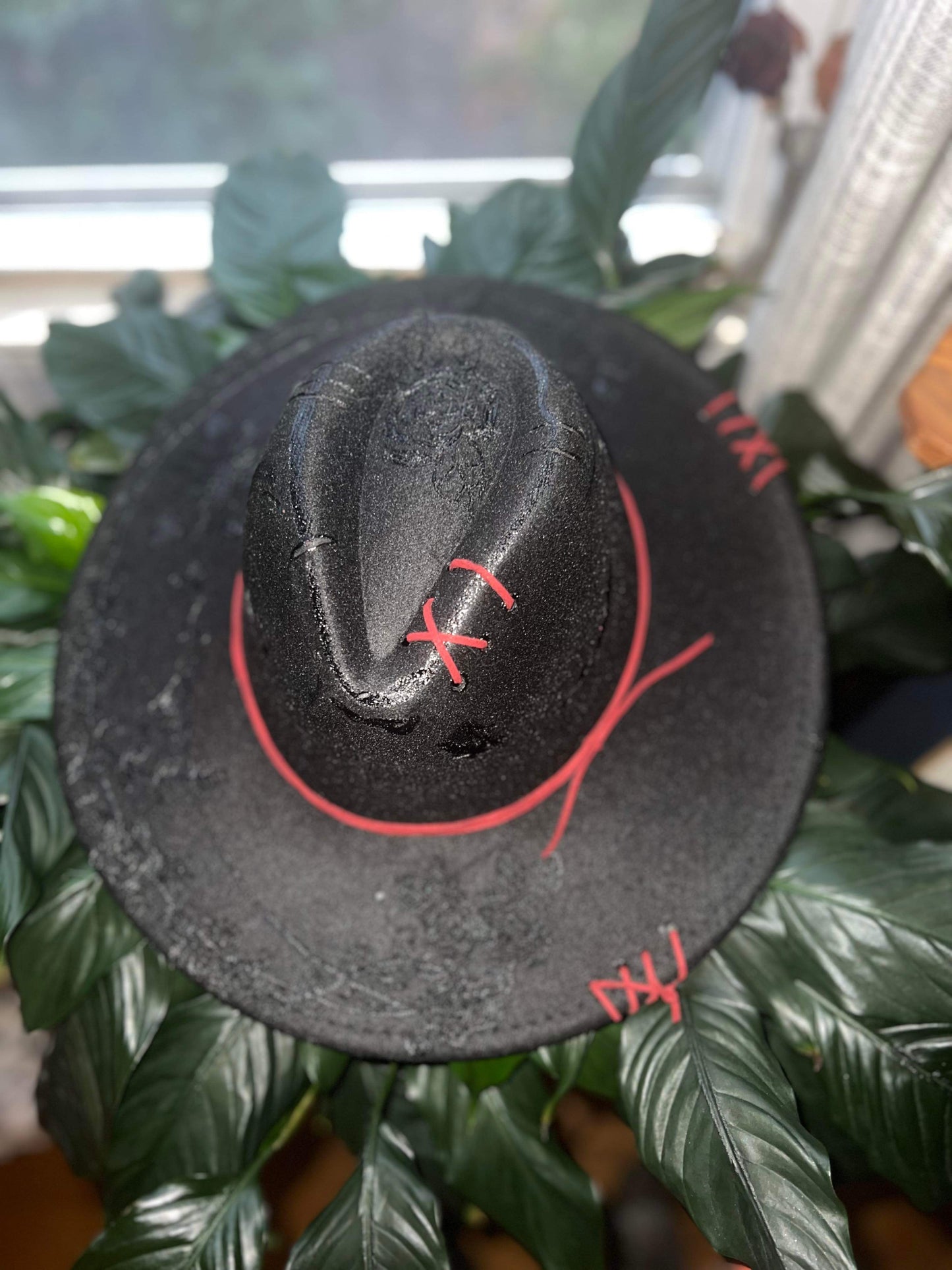 Jen's Designs - Black & Red Moon Handcrafted Hat