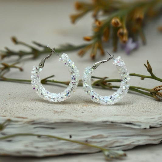 20mm White Sparkly hoop earrings