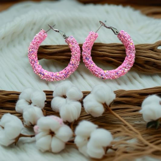 30mm Pink Sparkly hoop earrings