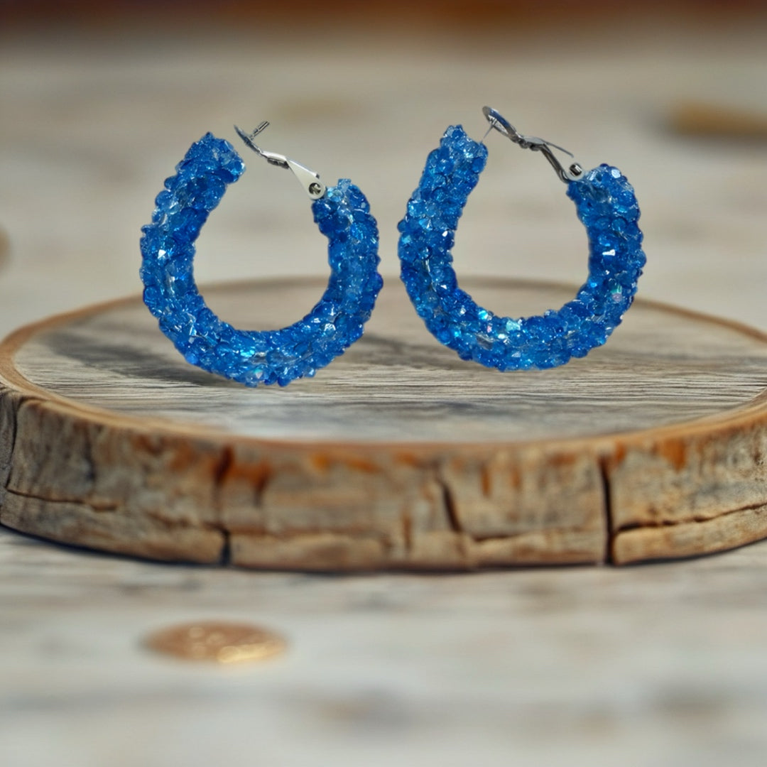 25mm Sparkly Blue hoop earrings