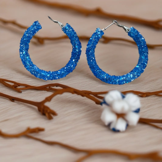 40mm Blue sparkly hoop earrings