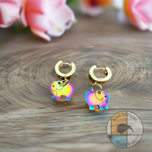 Elephant stainless steel huggie earrings - gold