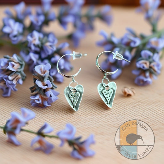 Double Hearts half hoop earrings silver