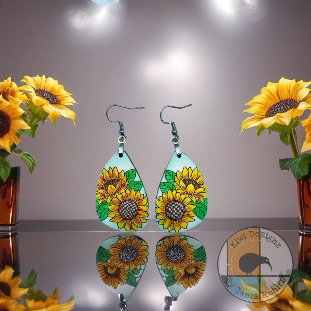 Double Sunflower drop earrings
