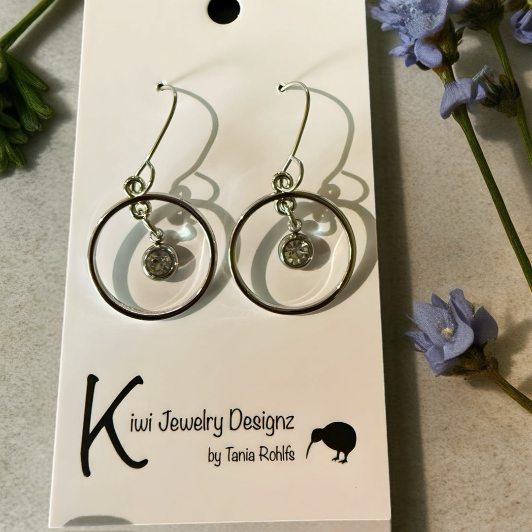 Dangle circles with hanging crystal earrings