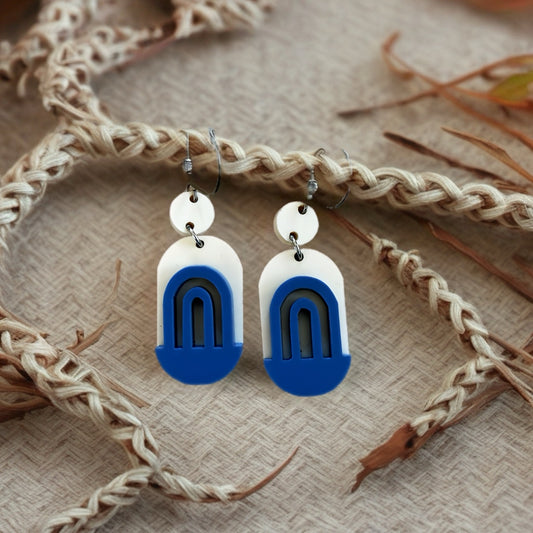 Denim blue arch dangle earrings