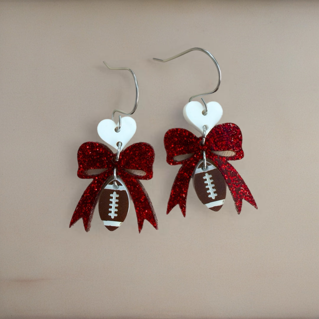 FC Eagles heart bow football earrings