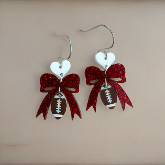 FC Eagles heart bow football earrings