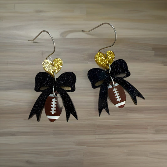 Panthers Heart - Bow heart football earrings