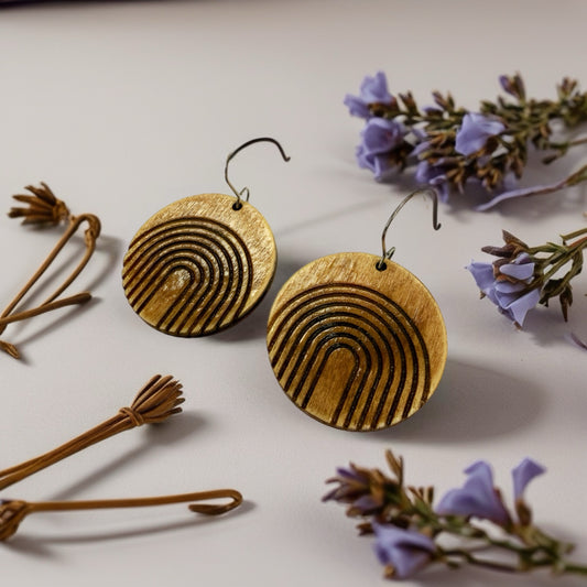 Round wood dangle earrings