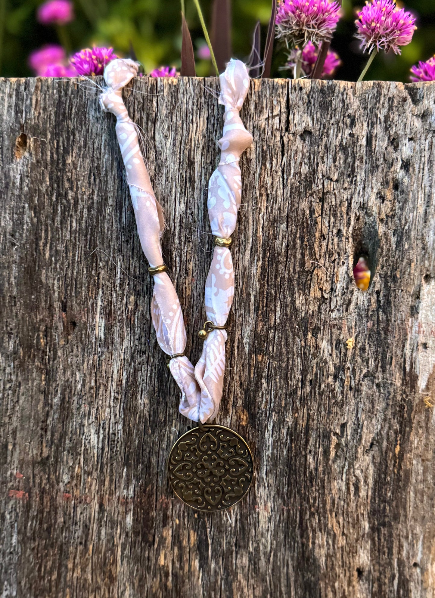 Fabric Bronze Mandala Pendant Necklace