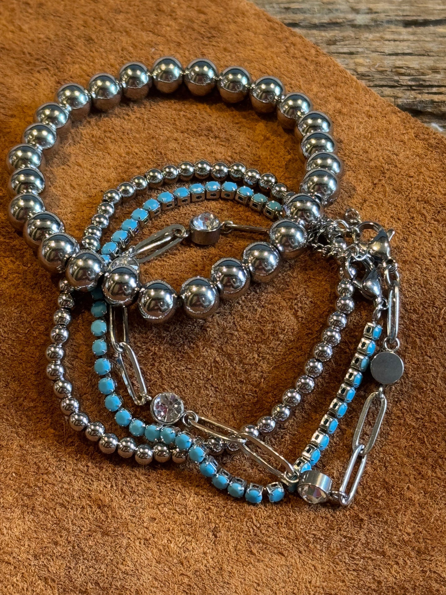 Stainless Steel Metal 8MM Beaded Stretch Bracelet