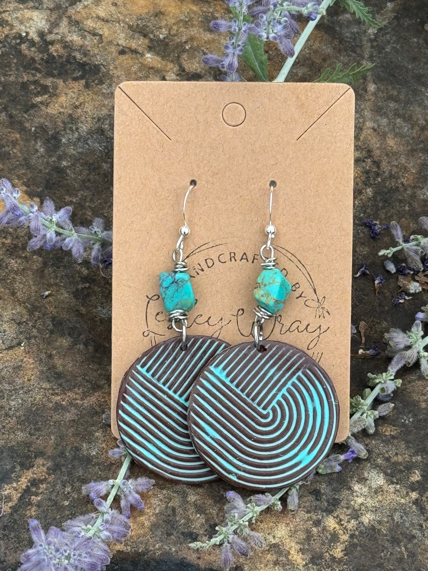 Turquoise&Brown Round Clay Earrings