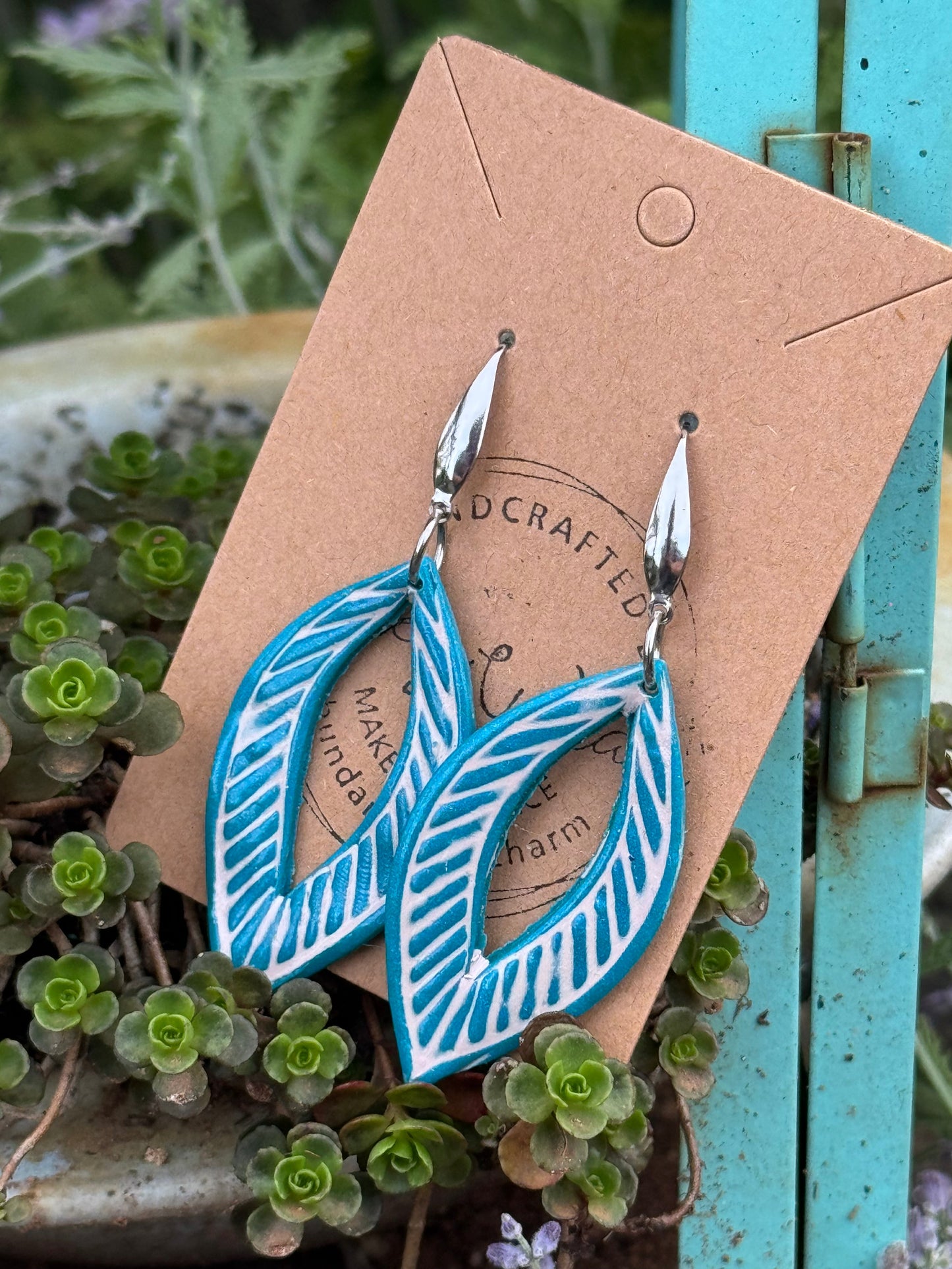 Turquoise & White Clay Earrings