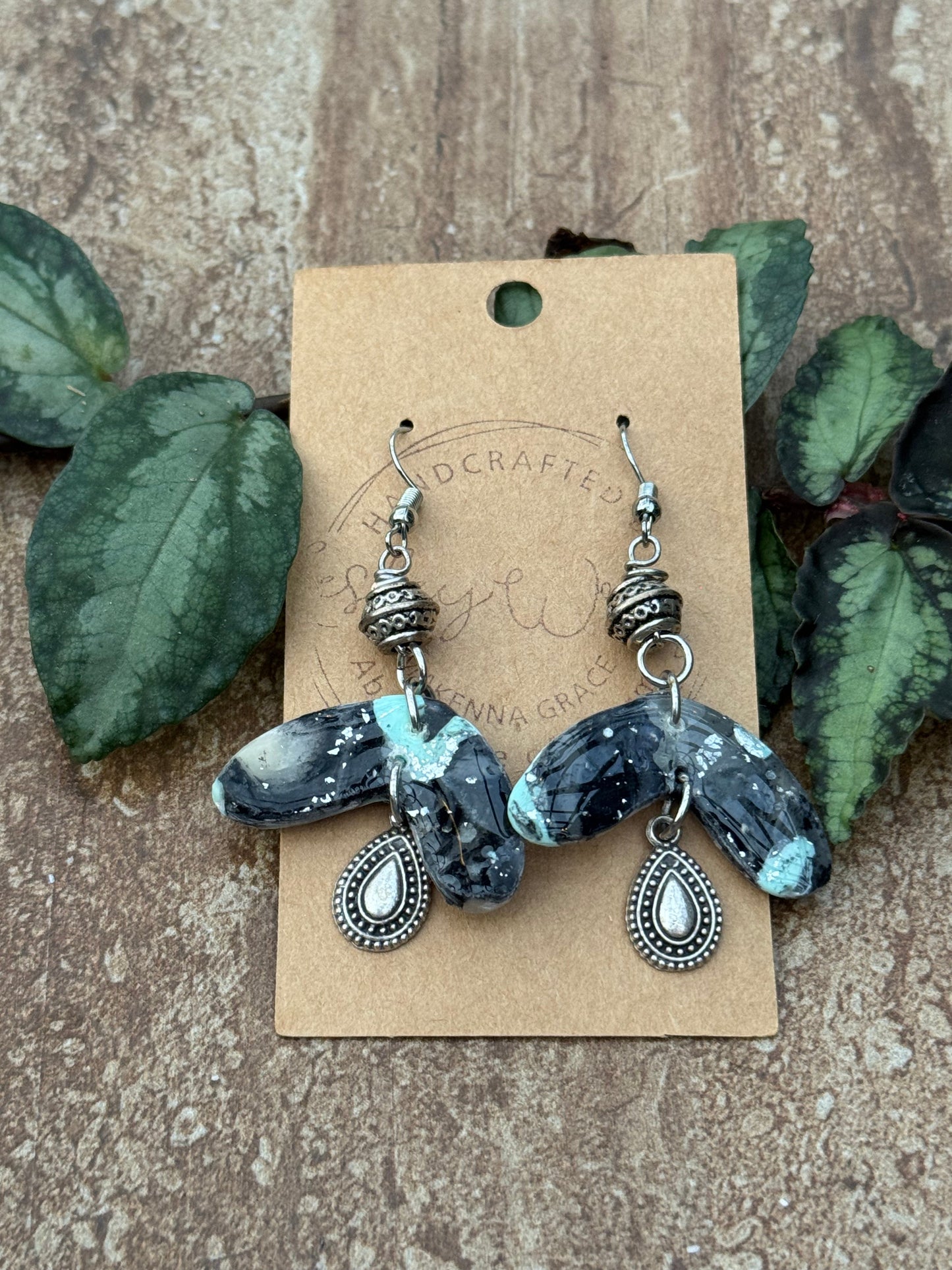 Teal & Black Clay Earrings
