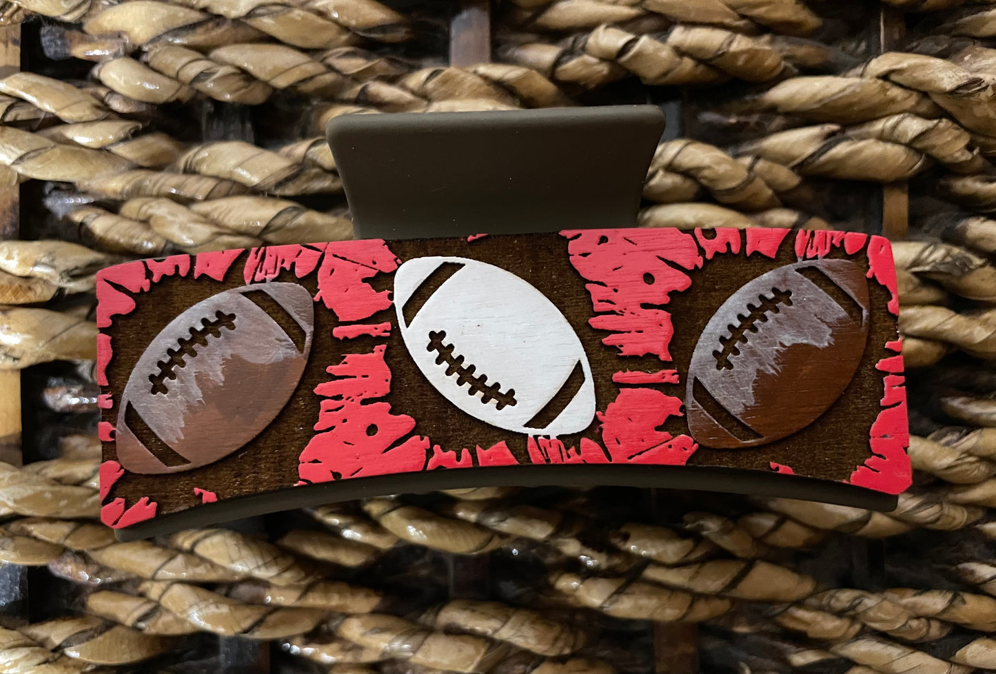Football hand painted 4" claw clip