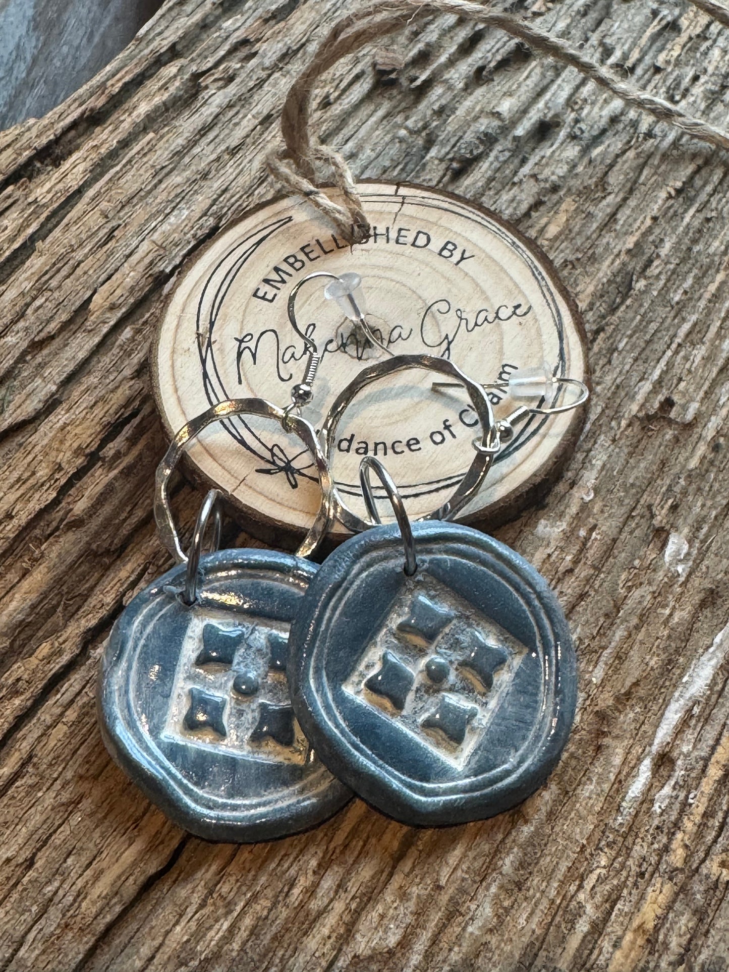 Blue White Wash Round Clay Earrings